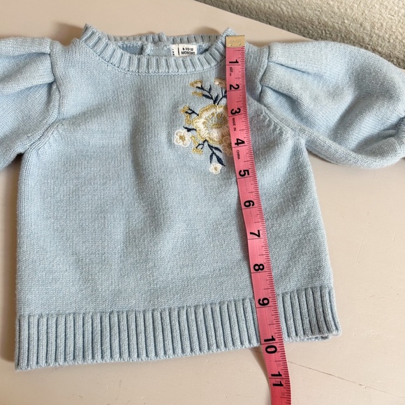 JANIE AND JACK light blue flower applique puff sleeve sweater sz 6-12 months - Picture 7 of 9